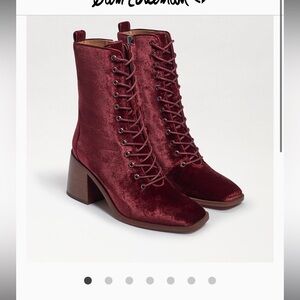 Sam Edelman Burgundy Velvet Lace Up Boots